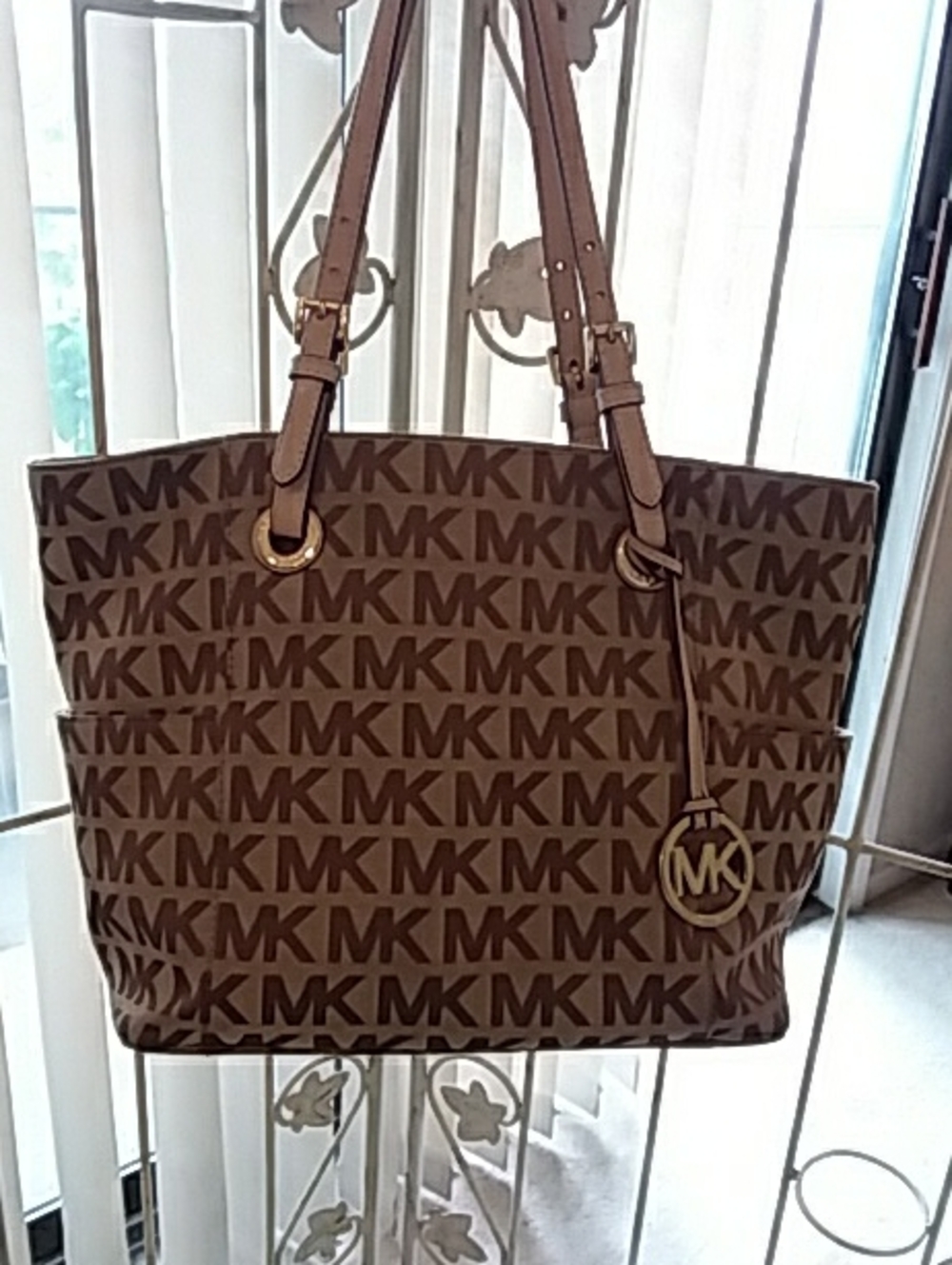 Michael Kors Brown MK Signature Tote with Gold Hardware